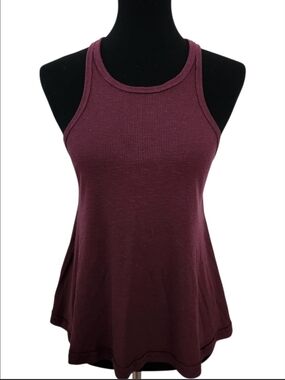 Free People Sleeveless Ribbed Racerback Tank Top - Plum Wine Flared Hem Loose S